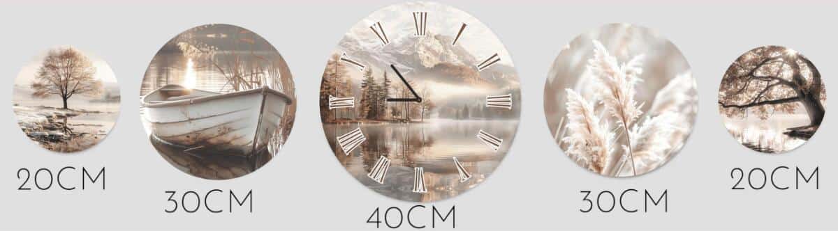 Zegar ścienny z kompletem Okrągłych Okrągłych Obrazów- Beżowe Krajobrazy do wnętrz boho 82438 - zdjęcie 3