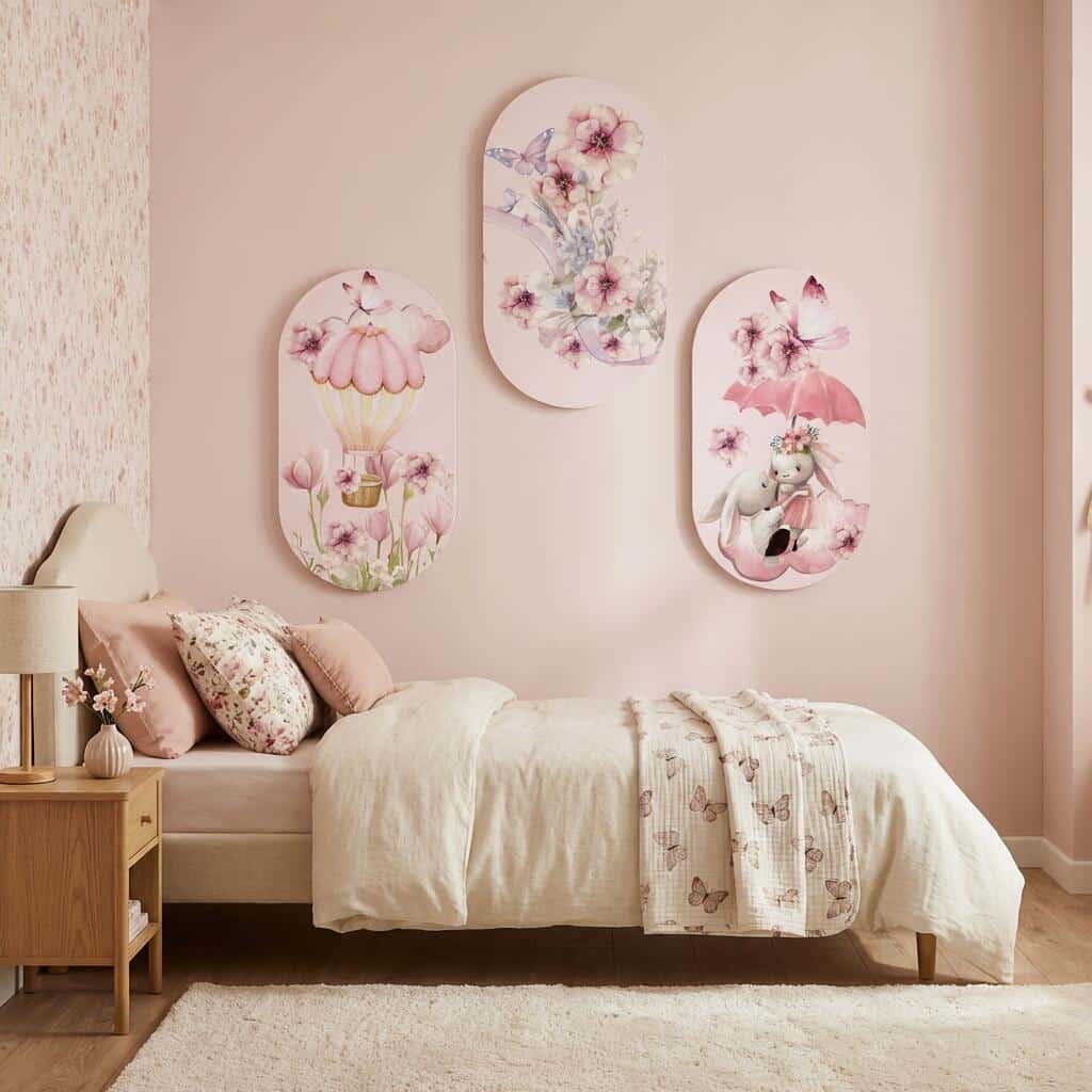 Różowe Obrazy dla dziewczynki | Bajkowa, dziecięca dekoracja na ścianę- Króliczki i Kwiaty 42220 - zdjęcie 3