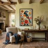 Plakat Ludowy- Kolorowy Ptak i Słoneczniki | Wiejski Styl, Cottage Core 82433 - miniaturka 4