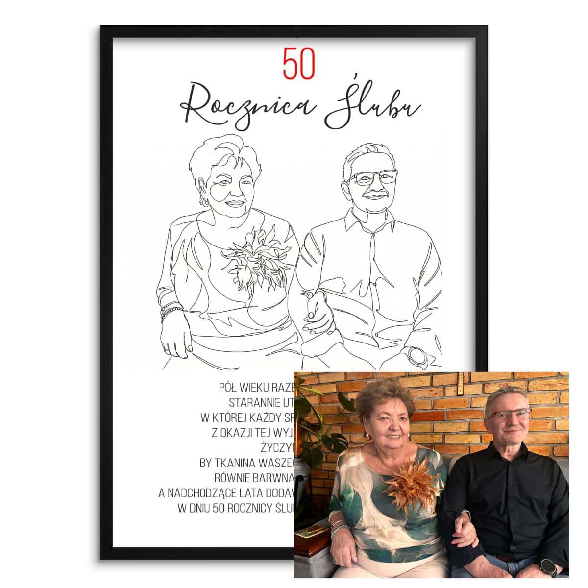 Prezent na Złote Gody - Portret Pary ze zdjęcia | Pamiątka na 50 Rocznicę Ślubu, Jubielusz 82464