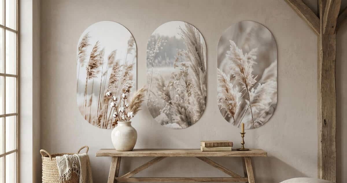 Obrazy w kształcie elipsy- Trawy Pampasowe | Kremowe obrazy do sypialni i salonu 82401 - zdjęcie 5