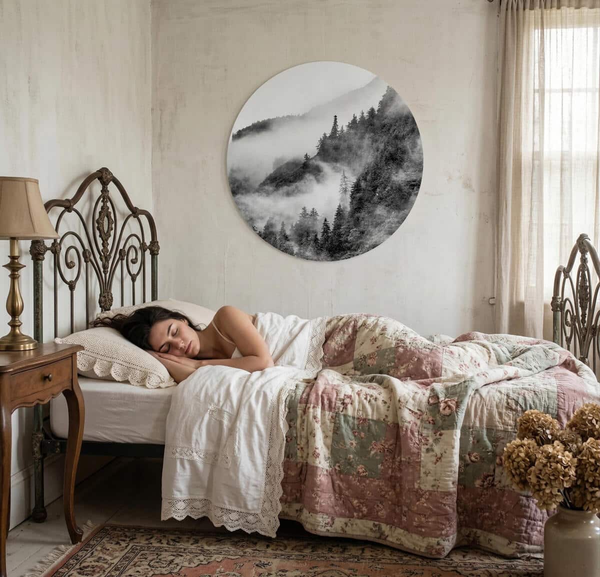 Obraz okrągły – Mglisty Las i Góry | Czarno-biały krajobraz Koło 82416 - zdjęcie 5