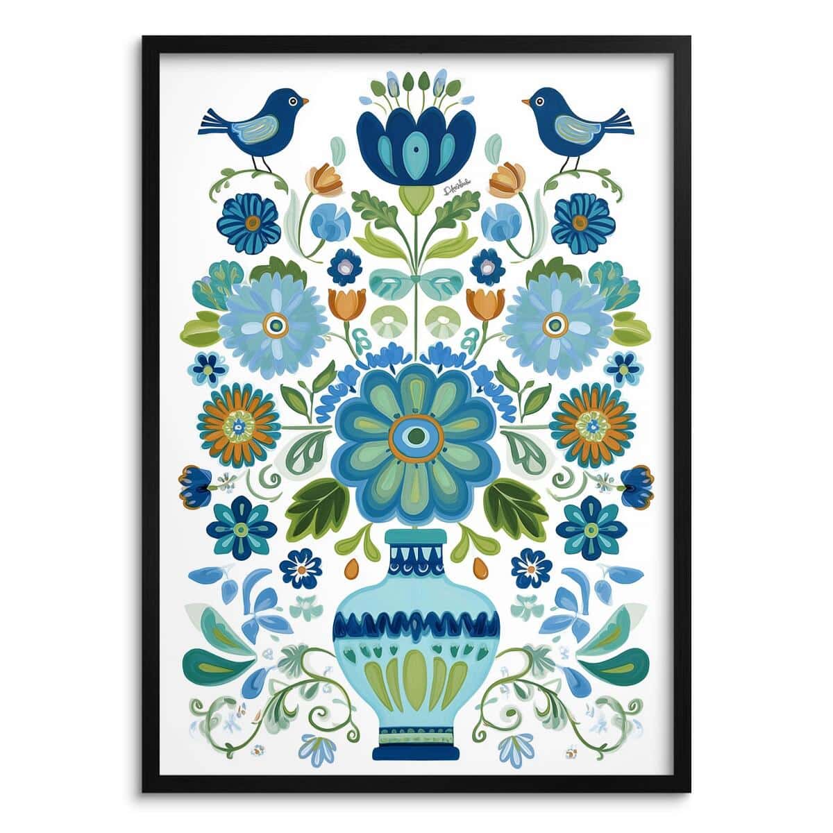 Niebieski Plakat w stylu ludowym | Obraz na ścianę do wnętrz w stylu rustykalnym 82431