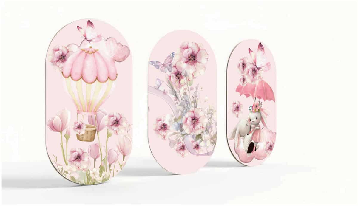 Różowe Obrazy dla dziewczynki | Bajkowa, dziecięca dekoracja na ścianę- Króliczki i Kwiaty 42220 - zdjęcie 5