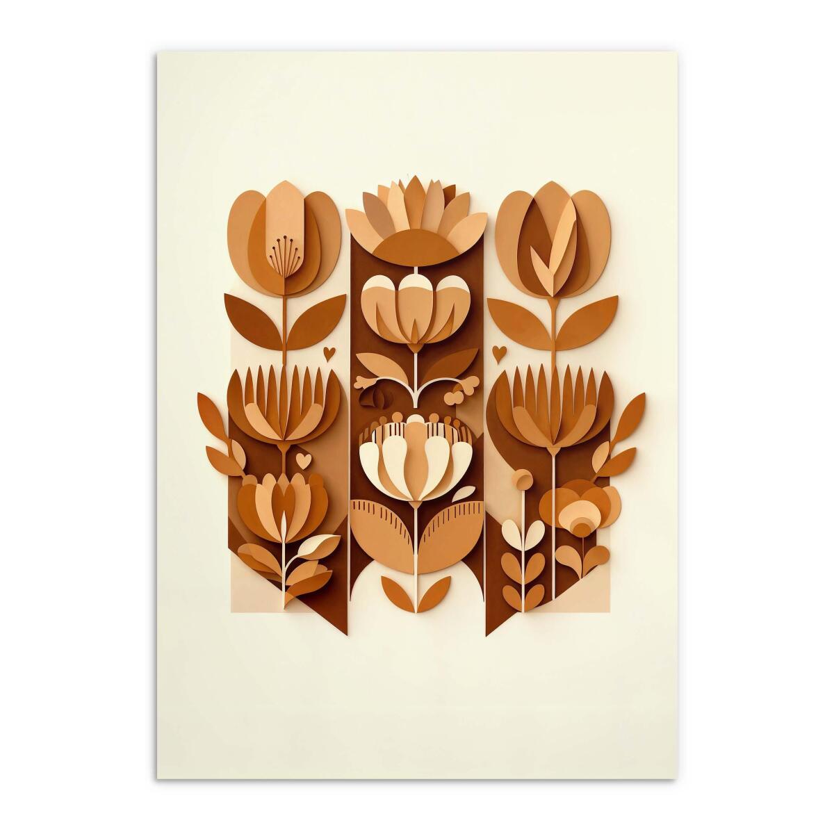 Plakat z efektem 3D- Geometryczne, brązowe kwiaty | Obraz etno design 51152 - zdjęcie 8