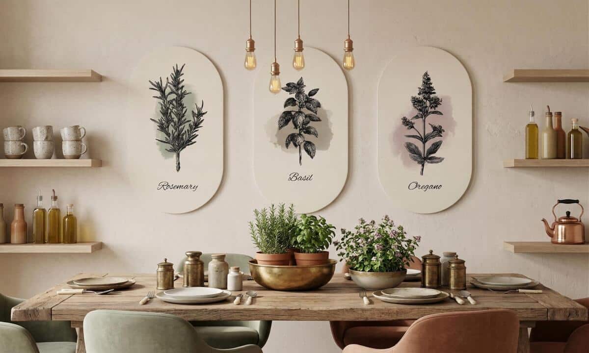 Retro Ilustracje Ziół - Obrazy Owalne, Elipsy | Dekoracja ścienna do kuchni, jadalni 51100 - zdjęcie 3