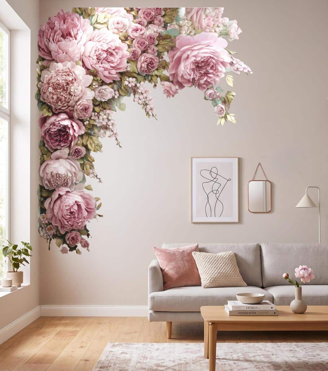 Elegancka Naklejka ścienna - Różowe Piwonie | Romantyczna Dekoracja do sypialni- girlanda T82466 - zdjęcie 4