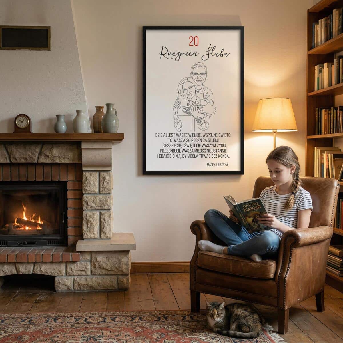 Prezent na 1 Rocznicę Ślubu | Plakat ze zdjęcia w stylu Line Art  82463-1 - zdjęcie 5