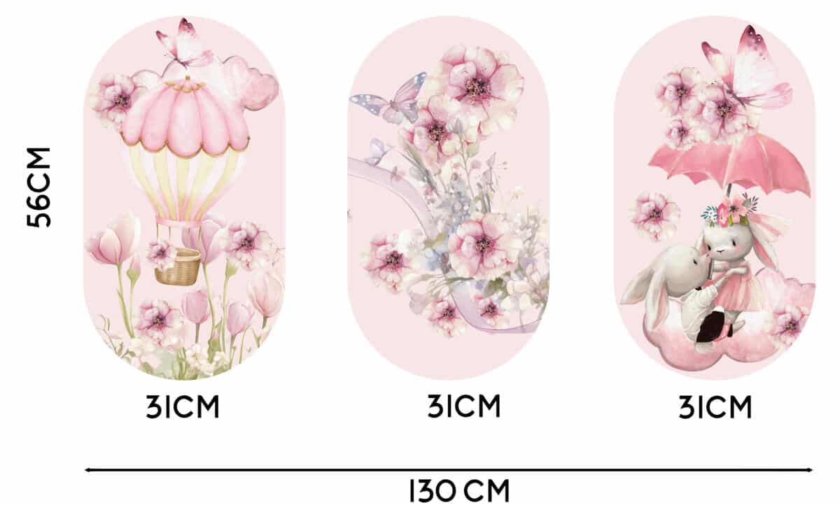 Różowe Obrazy dla dziewczynki | Bajkowa, dziecięca dekoracja na ścianę- Króliczki i Kwiaty 42220 - zdjęcie 2