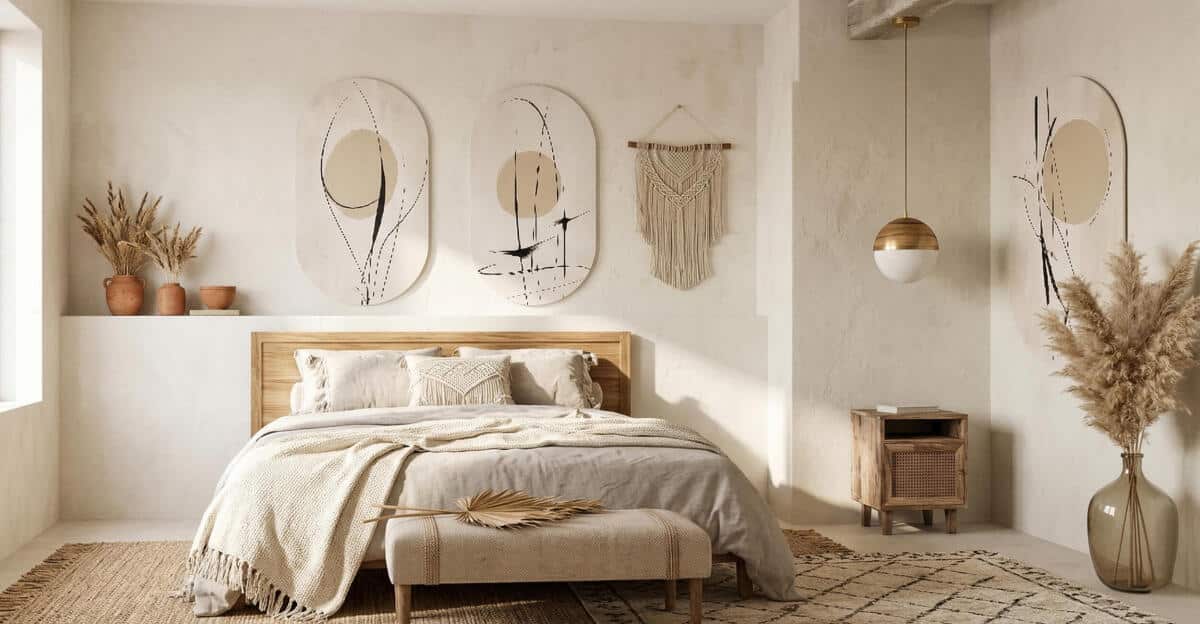 Abstrakcyjny Tryptyk- Beżowe Obrazy Elipsy w stylu Line Art 82409 - zdjęcie 3