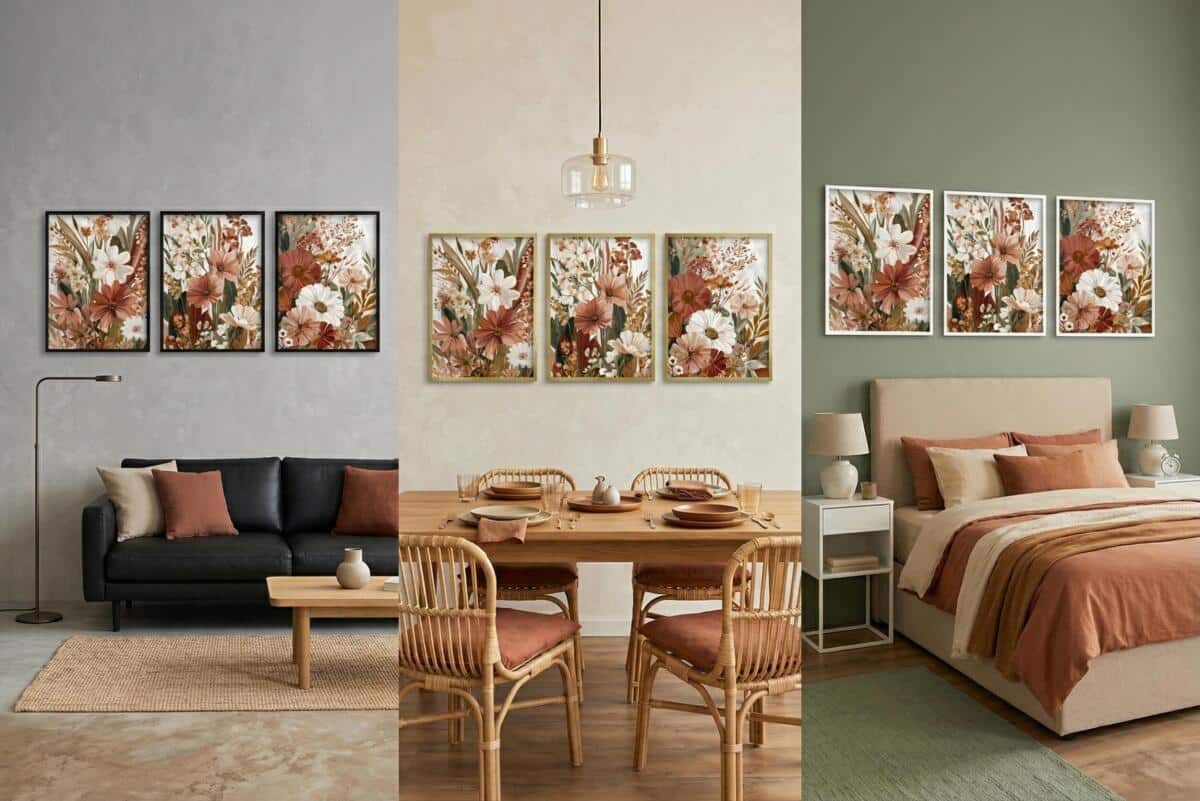 Tryptyk Kwiatowy Boho – Zestaw 3 Plakatów w Kolorach Ziemi 51150 - zdjęcie 6