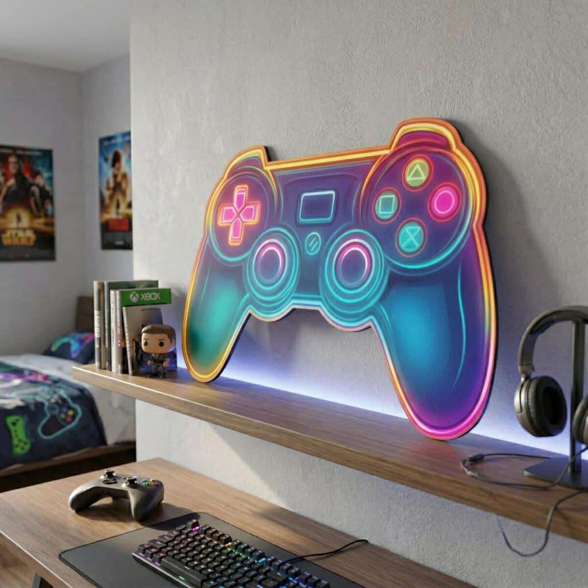 Dekoracja do pokoju chłopca, nastolatka - Neonowy Pad, Kontroler | Obraz gamingowy na ścianę HDF66755 - zdjęcie 3