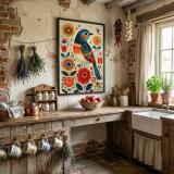 Plakat Ludowy- Kolorowy Ptak i Słoneczniki | Wiejski Styl, Cottage Core 82433 - miniaturka 2