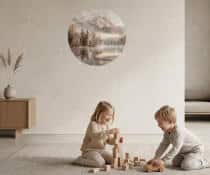 Nowoczesny Obraz Koło- Góry i jezioro w odcieniach beżu i brązu 82414 - miniaturka 3