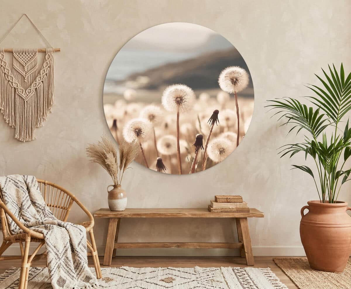 Okrągły Obraz Natura – Dmuchawce na Łące | Minimalistyczna Dekoracja do Salonu i Sypialni 82422 - zdjęcie 3