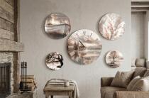 Zegar ścienny z kompletem Okrągłych Okrągłych Obrazów- Beżowe Krajobrazy do wnętrz boho 82438 - miniaturka 2