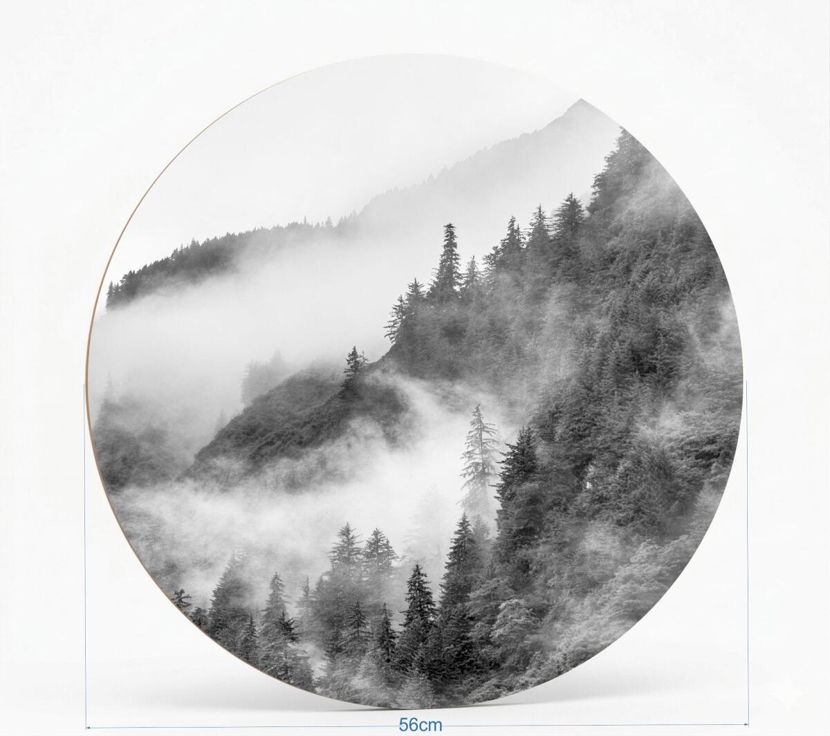 Obraz okrągły – Mglisty Las i Góry | Czarno-biały krajobraz Koło 82416 - zdjęcie 3