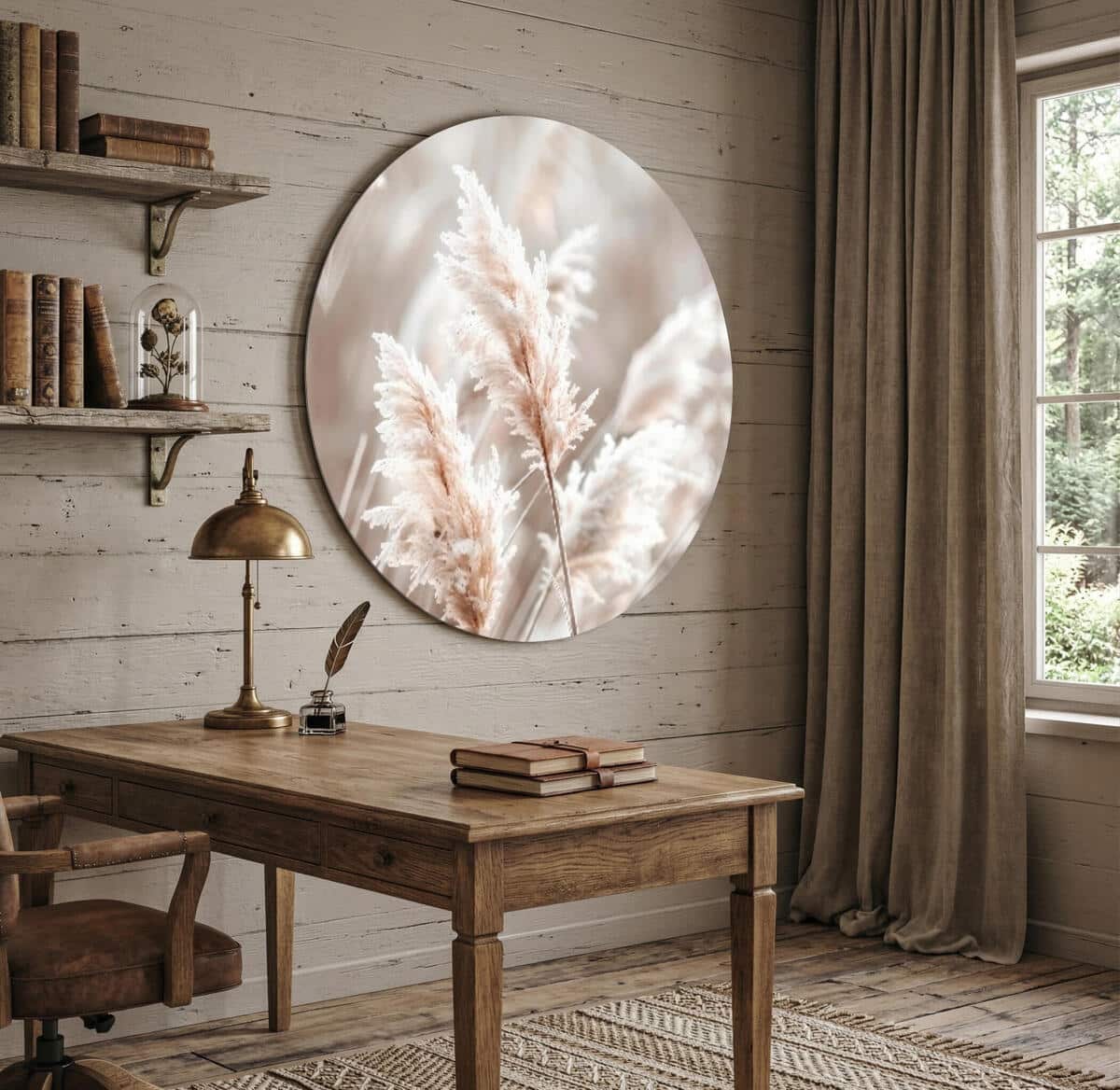 Okrągły Obraz Boho – Trawa Pampasowa | Beżowa dekoracja ścienna do salonu i sypialni 82415 - zdjęcie 3