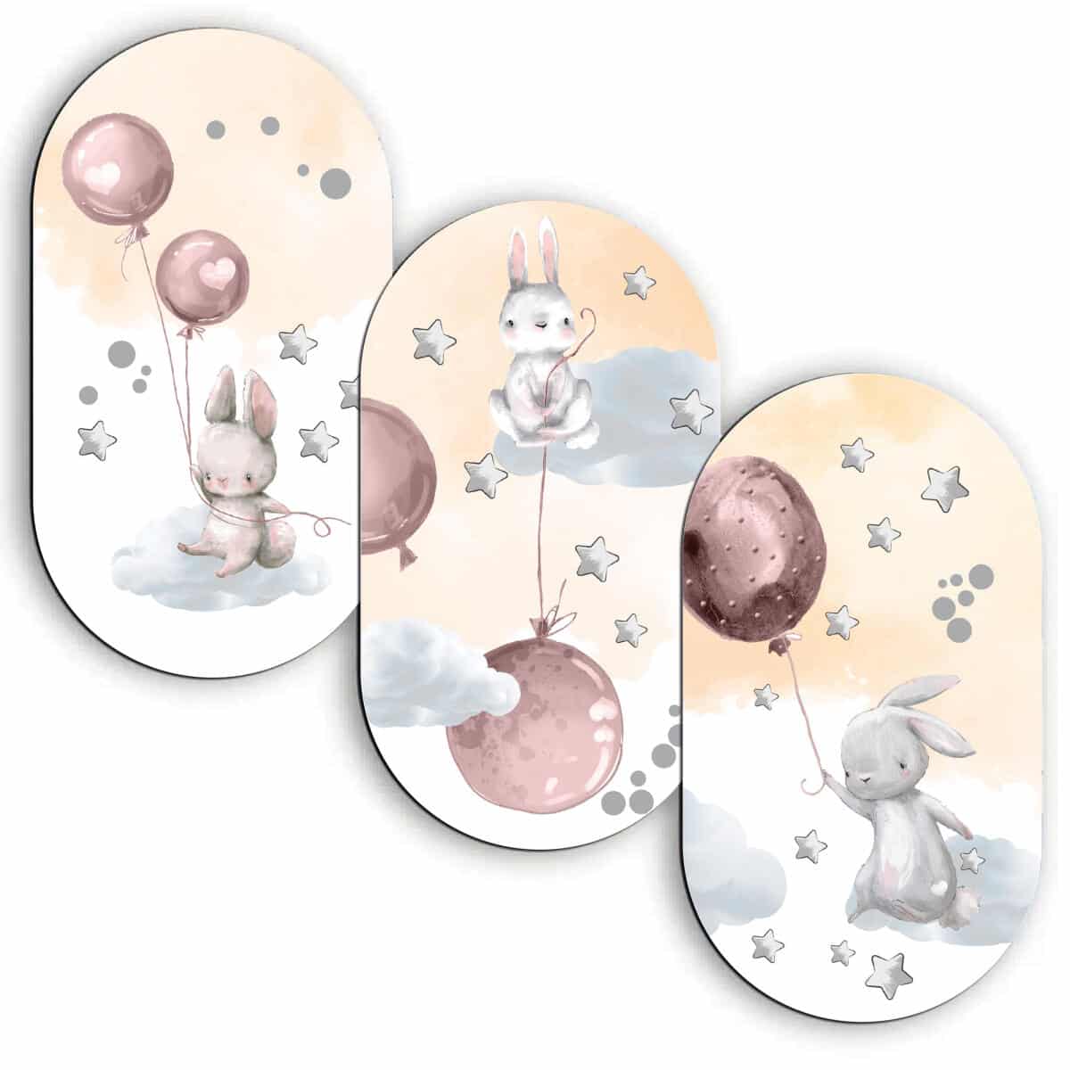 Urocze Obrazy Elipsy z Króliczkami | Różowa ozdoba na ścianę do pokoju dziewczynki 42217