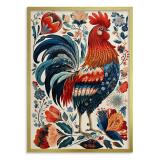 Kolorowy Plakat Folklor - Kogut i kwiaty | Sielska dekoracja, Obraz w stylu wiejskim / cottage 82427 - miniaturka 5
