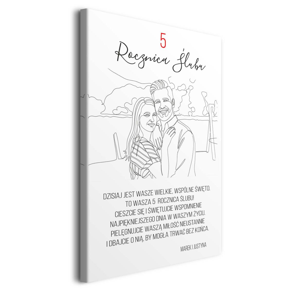 Prezent na 5 Rocznicę Ślubu- Portret ze zdjęcia, Obraz w stylu Line Art 82462-5 - zdjęcie 2