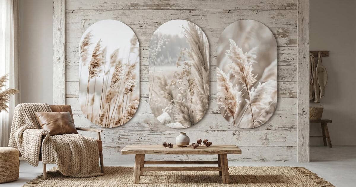 Obrazy w kształcie elipsy- Trawy Pampasowe | Kremowe obrazy do sypialni i salonu 82401 - zdjęcie 3