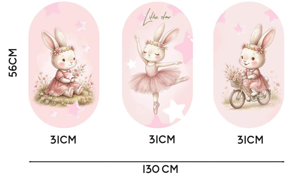 Uroczy Tryptyk Elipsa- Pastelowy Króliczek | Różowe Obrazy do pokoju dziewczynki  96002 - zdjęcie 7