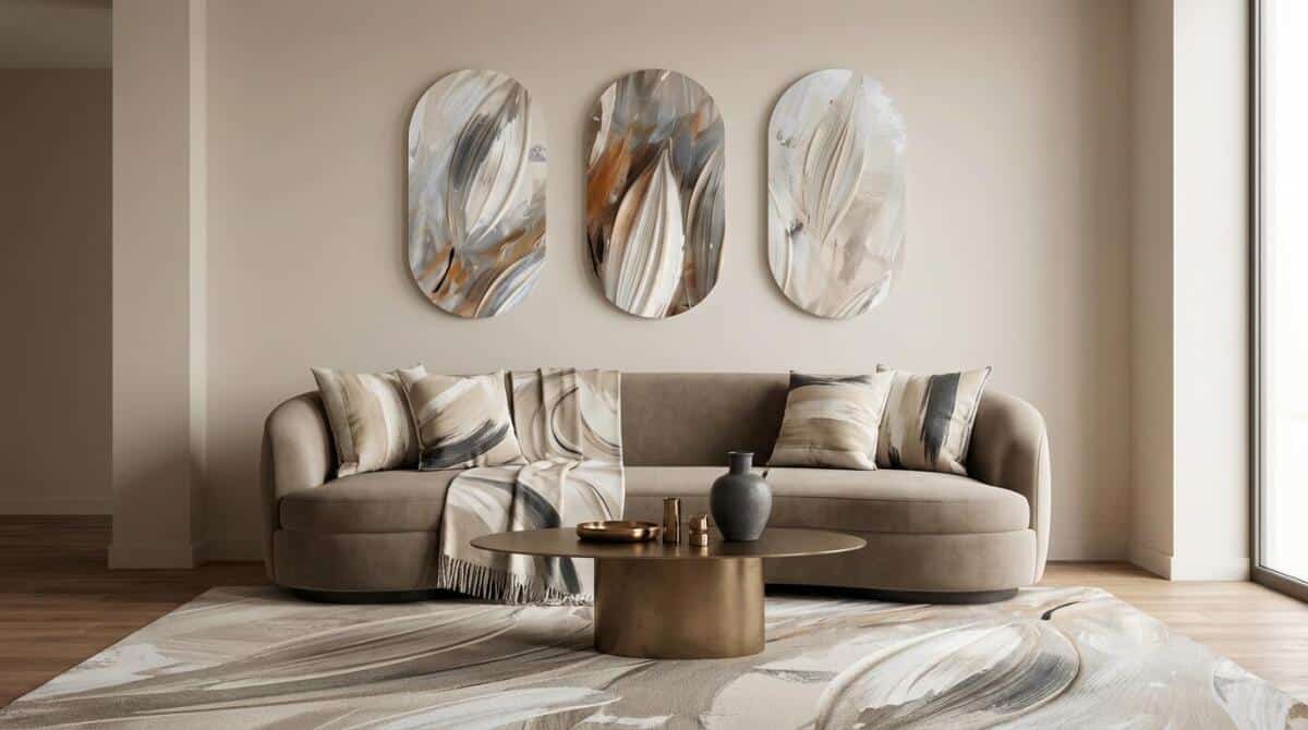 Obrazy Owalne, Elipsy- Abstrakcja w beżu i szarości | Dekoracja na ścianę Loft 42243 - zdjęcie 3