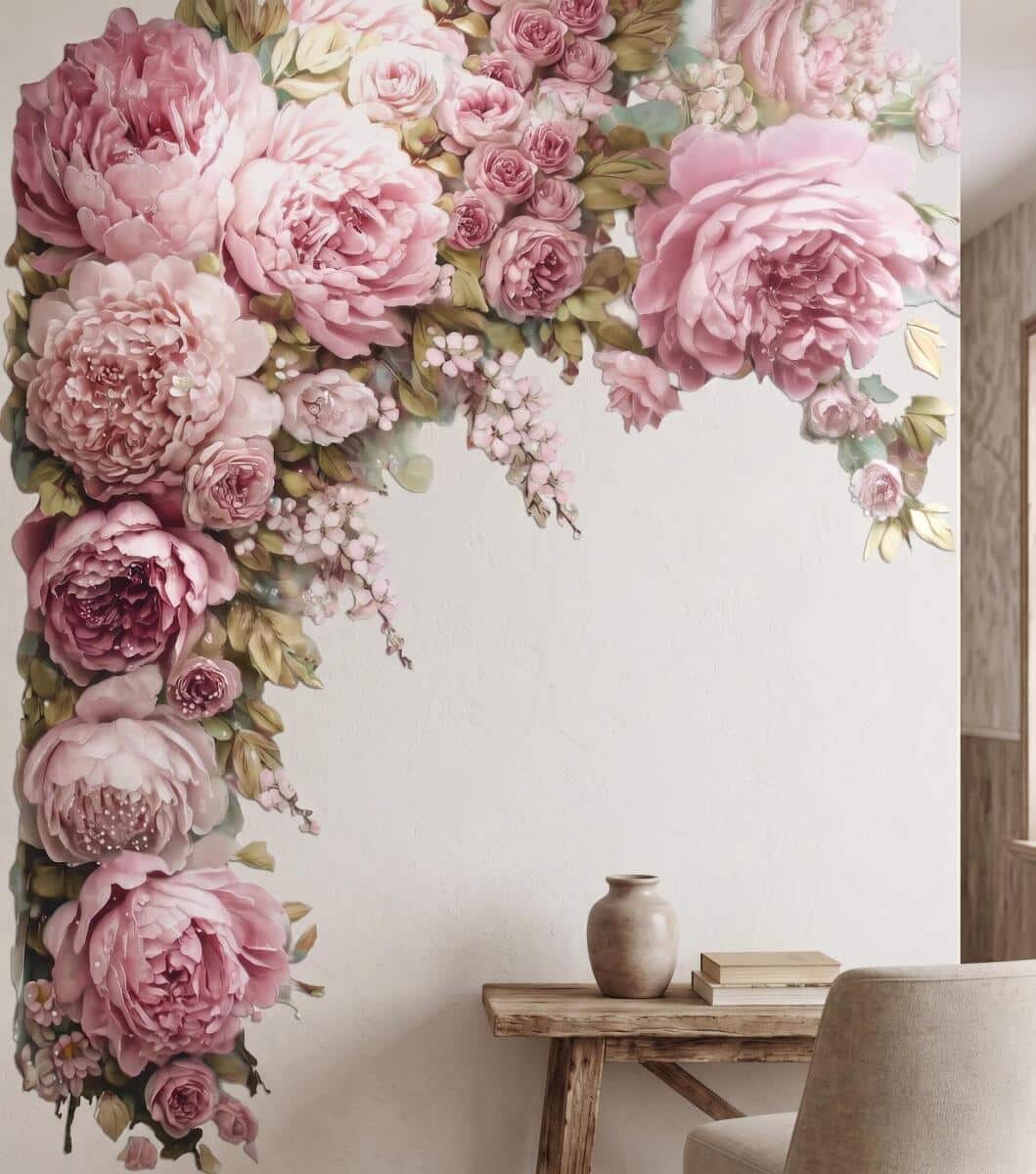 Elegancka Naklejka ścienna - Różowe Piwonie | Romantyczna Dekoracja do sypialni- girlanda T82466 - zdjęcie 1