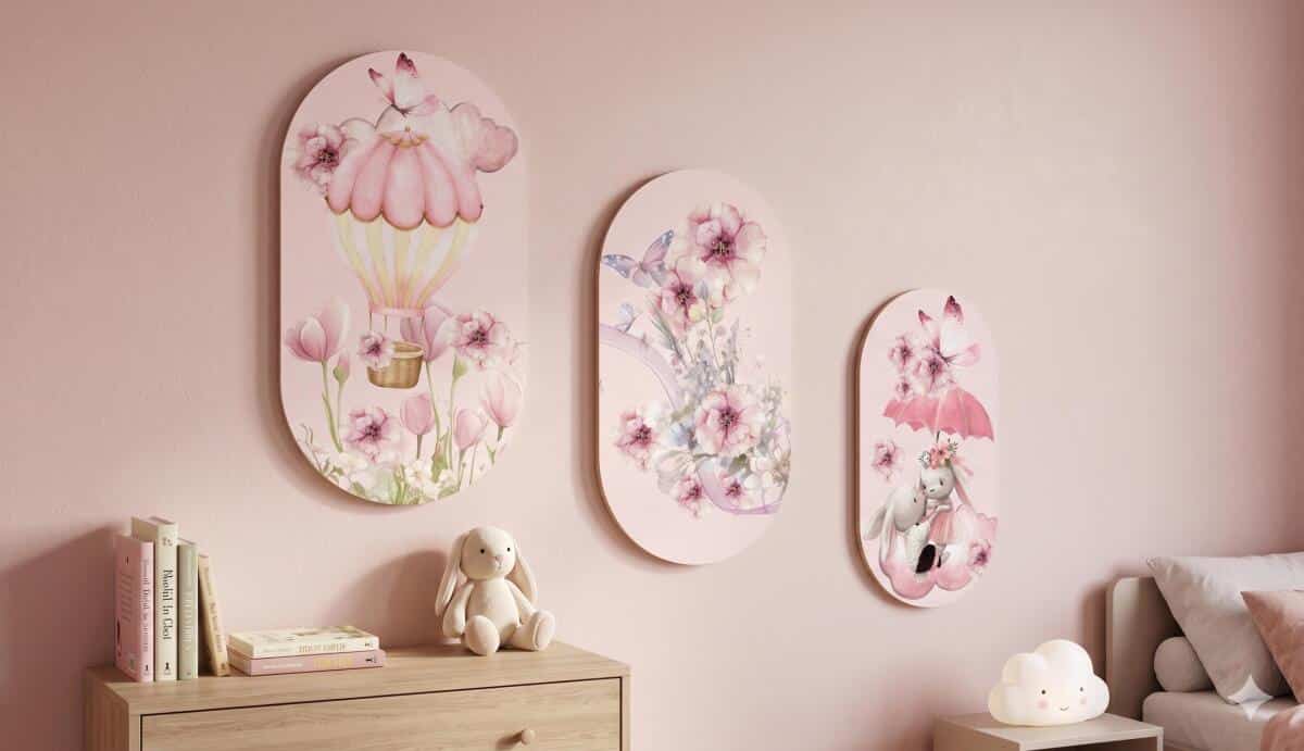 Różowe Obrazy dla dziewczynki | Bajkowa, dziecięca dekoracja na ścianę- Króliczki i Kwiaty 42220 - zdjęcie 4