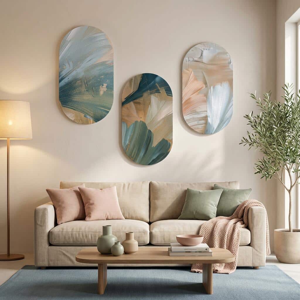 Nowoczesny Tryptyk Elipsy w kolorach ziemi | Organiczne kształty Abstrakcja 42240 - zdjęcie 5