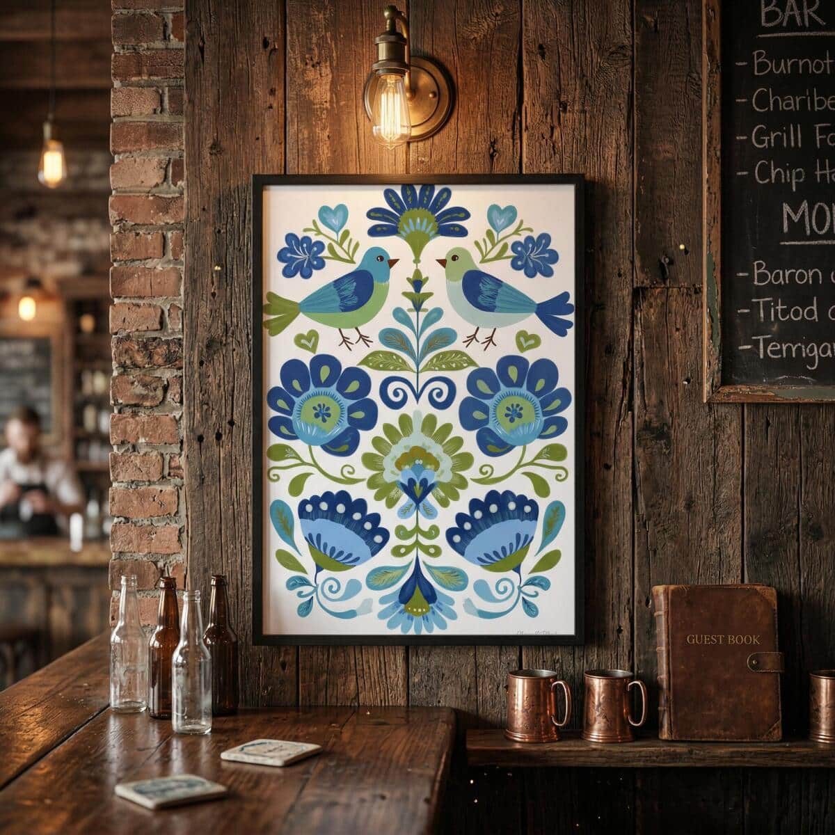 Plakat do kuchni, jadalni – Błękitny Folk Art | Grafika etno, Współczesna sztuka ludowa 82432 - zdjęcie 4