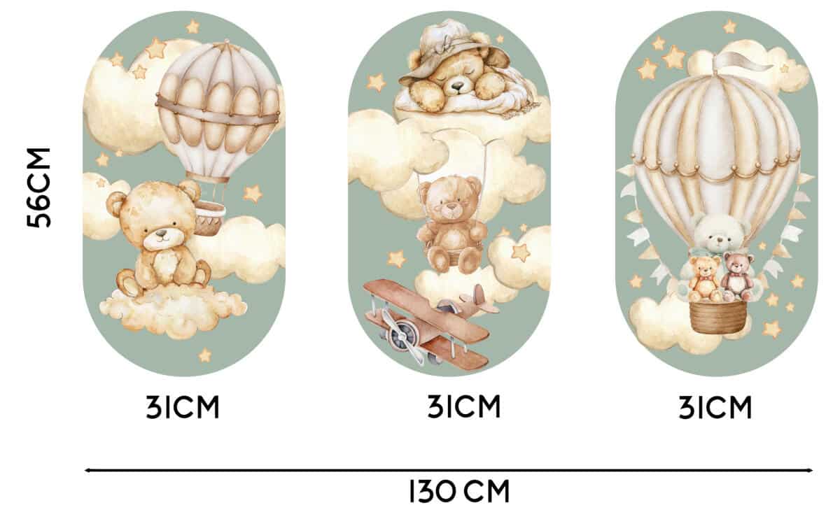 Obrazy dla dzieci, Tryptyk- Misie i Balony | Szałwiowa dekoracja do pokoju chłopca 42218 - zdjęcie 2