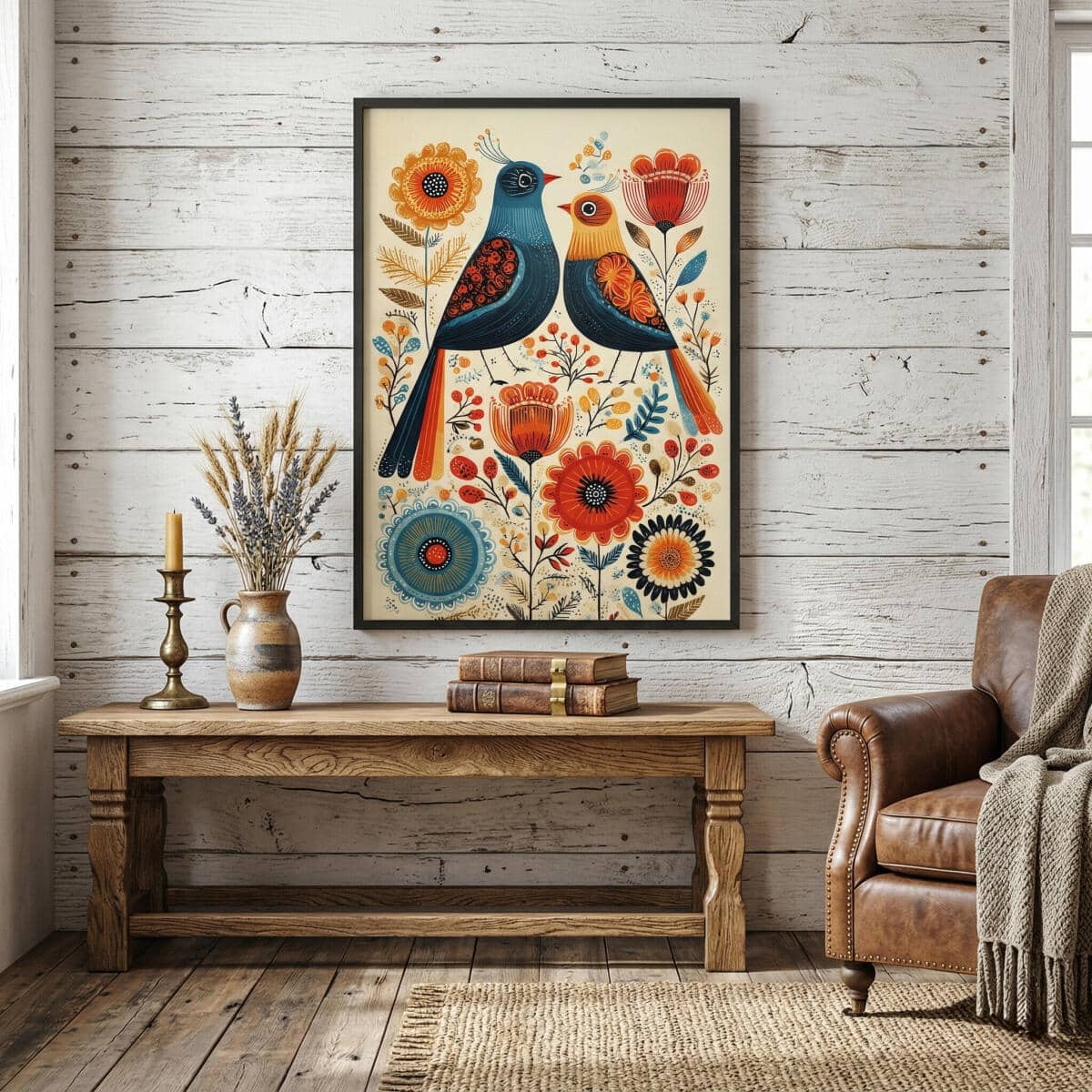 Nowoczesny Obraz z motywem ptaków – Folk Art | Nowoczesny folklor i etno design 82434 - zdjęcie 4