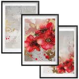 Elegancki Zestaw 3 Plakatów- Czerwone Kwiaty, Maki | Tryptyk Glamour ze złotymi akcentami 42248 - miniaturka 1