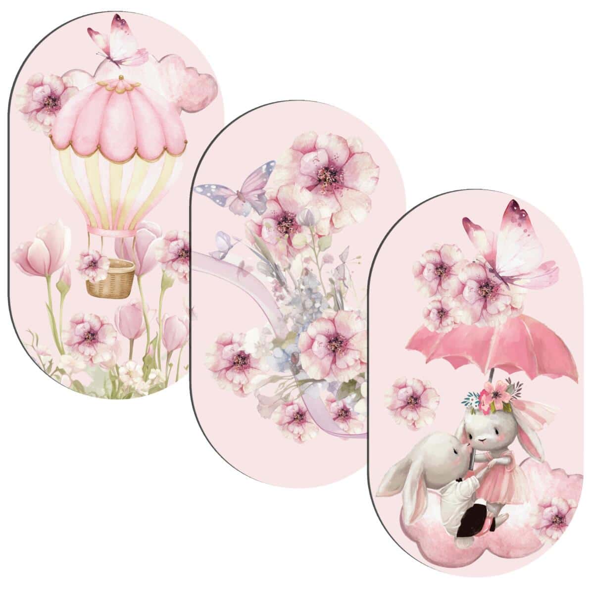 Różowe Obrazy dla dziewczynki | Bajkowa, dziecięca dekoracja na ścianę- Króliczki i Kwiaty 42220