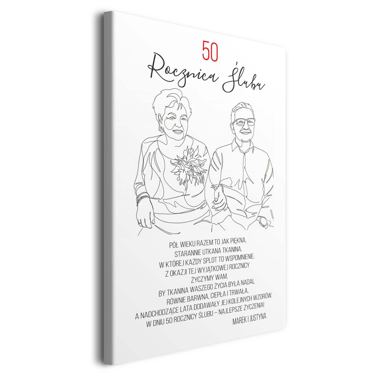 Obraz na 50 Rocznicę Ślubu | Minimalistyczny Portret Line Art | Wyjątkowy Prezent na Złote Gody 82461 - zdjęcie 2