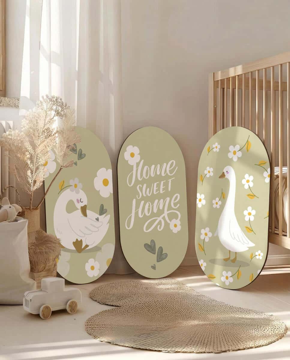 Urocze Obrazy Owalne- Wesołe Gąski | Sielski tryptyk na ścianę do pokoju dziecka 96003 - zdjęcie 5