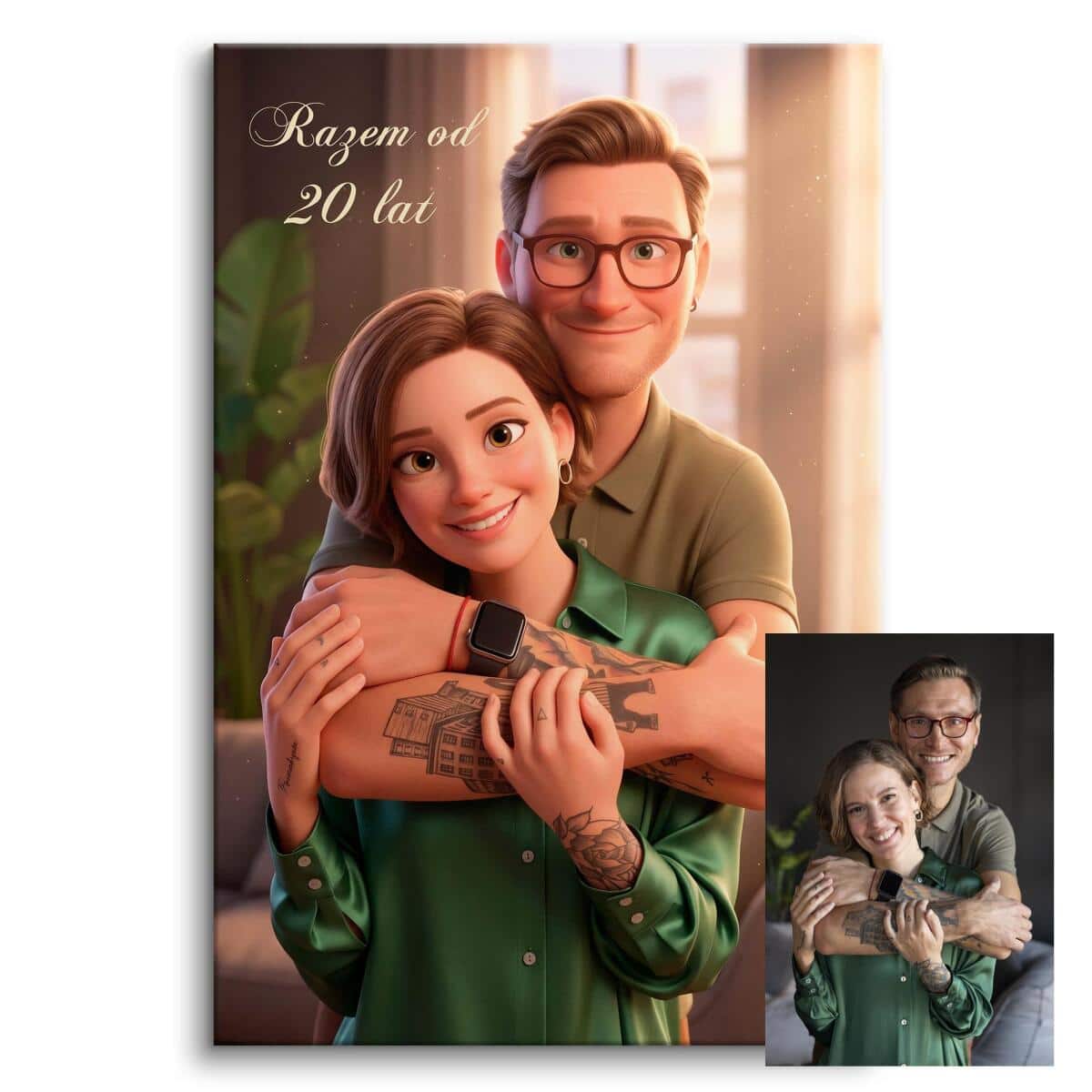 Portret ze zdjęcia dla Pary- Prezent na 20 Rocznicę Ślubu, Porcelanowe Gody | Obraz w bajkowym stylu 82459-20