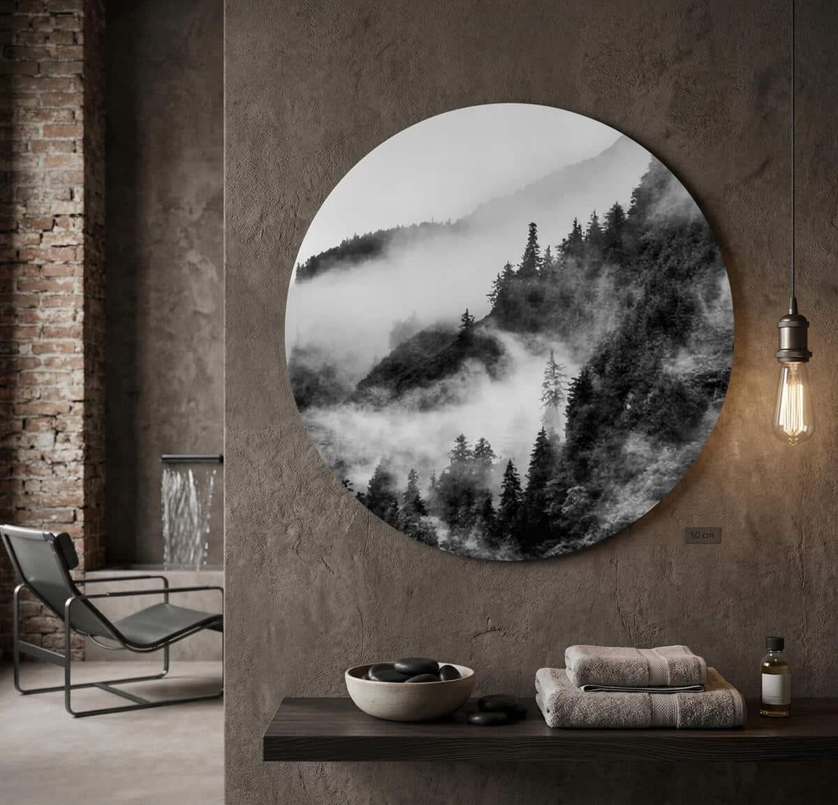 Obraz okrągły – Mglisty Las i Góry | Czarno-biały krajobraz Koło 82416 - zdjęcie 2