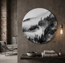 Obraz okrągły – Mglisty Las i Góry | Czarno-biały krajobraz Koło 82416 - miniaturka 2