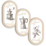 Zestaw 3 obrazów w kształcie elipsy- kawa w stylu retro | Owalne obrazy do kuchni 51101 - miniaturka 1