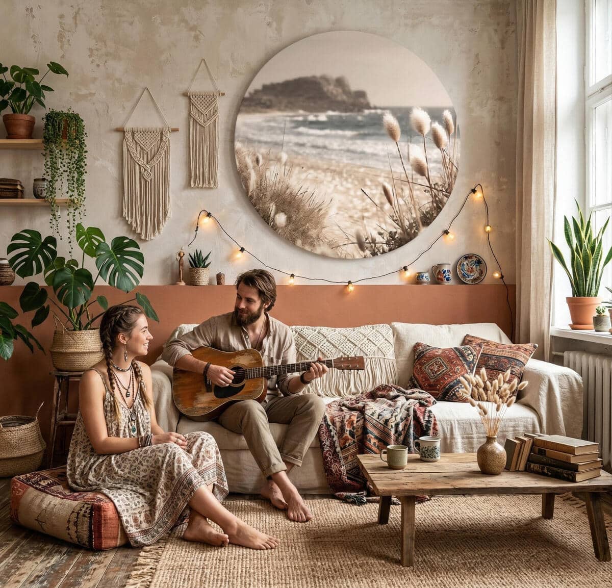 Dekoracyjne koło na ścianę – Plaża i morze | Okrągły Obraz na ścianę boho coastal 82421 - zdjęcie 3