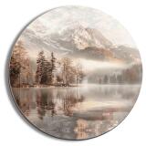 Nowoczesny Obraz Koło- Góry i jezioro w odcieniach beżu i brązu 82414 - miniaturka 1