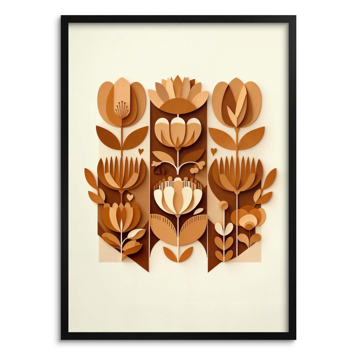 Plakat z efektem 3D- Geometryczne, brązowe kwiaty | Obraz etno design 51152 - zdjęcie 7