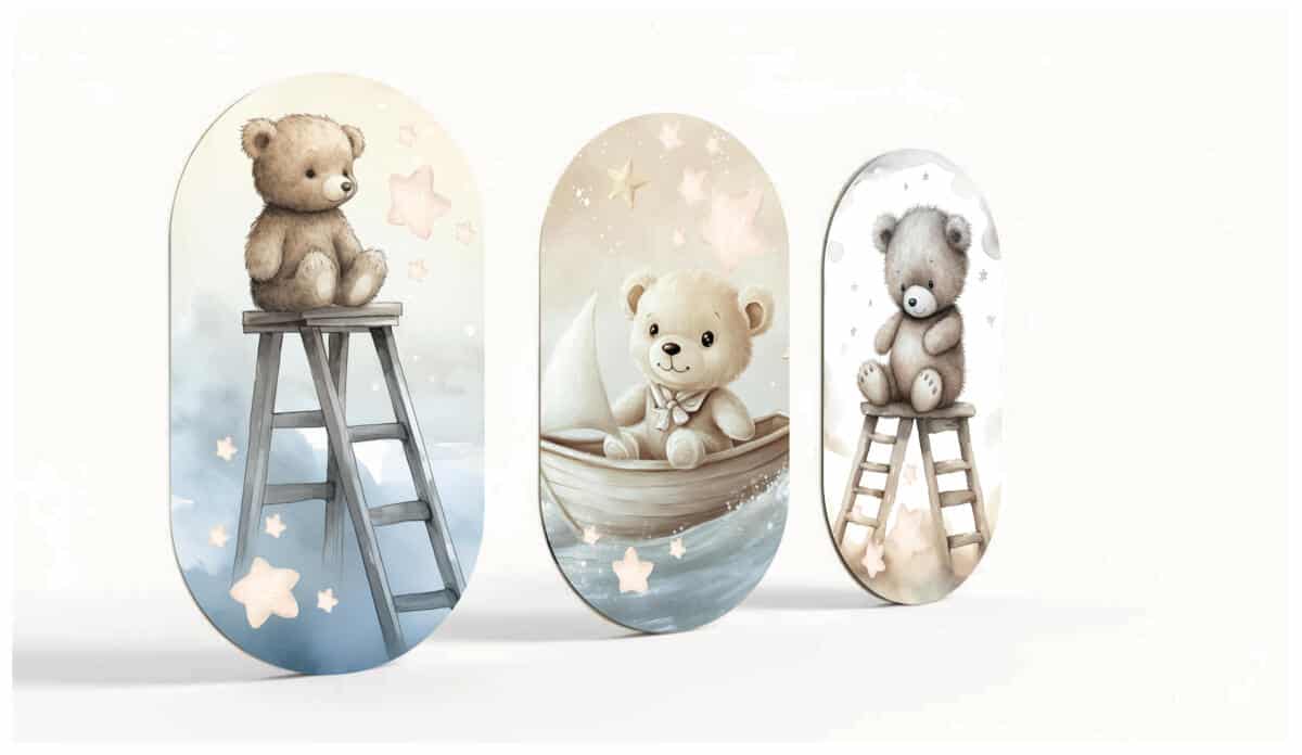 Akwarelowe Misie - Komplet 3 Owalnych Obrazów do pokoju dziecka, niemowlaka 42215 - zdjęcie 4