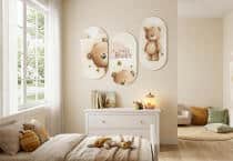 Obrazy owalne na ścianę- Uroczy Miś i Pszczółki | Zestaw 3 obrazów do pokoju dziecka 96001 - miniaturka 7