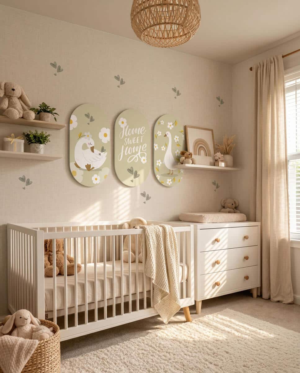 Urocze Obrazy Owalne- Wesołe Gąski | Sielski tryptyk na ścianę do pokoju dziecka 96003 - zdjęcie 8