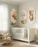 Obrazy owalne na ścianę- Uroczy Miś i Pszczółki | Zestaw 3 obrazów do pokoju dziecka 96001 - miniaturka 3