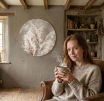 Okrągły Obraz Boho – Trawa Pampasowa | Beżowa dekoracja ścienna do salonu i sypialni 82415 - miniaturka 2